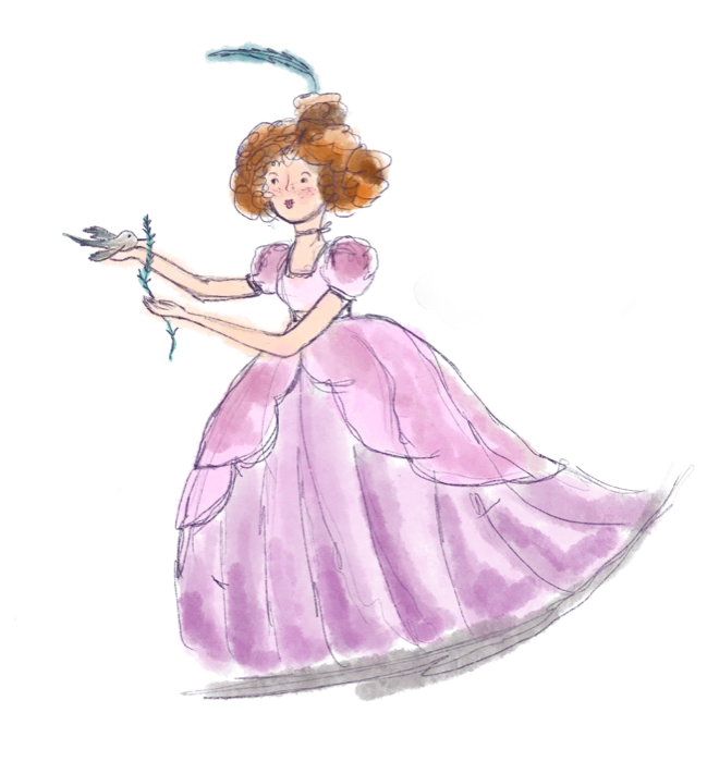 Illustrated girl with a bird, an original character illustration by Liss Ampuero, exclusive to the About page. Click to enlarge.