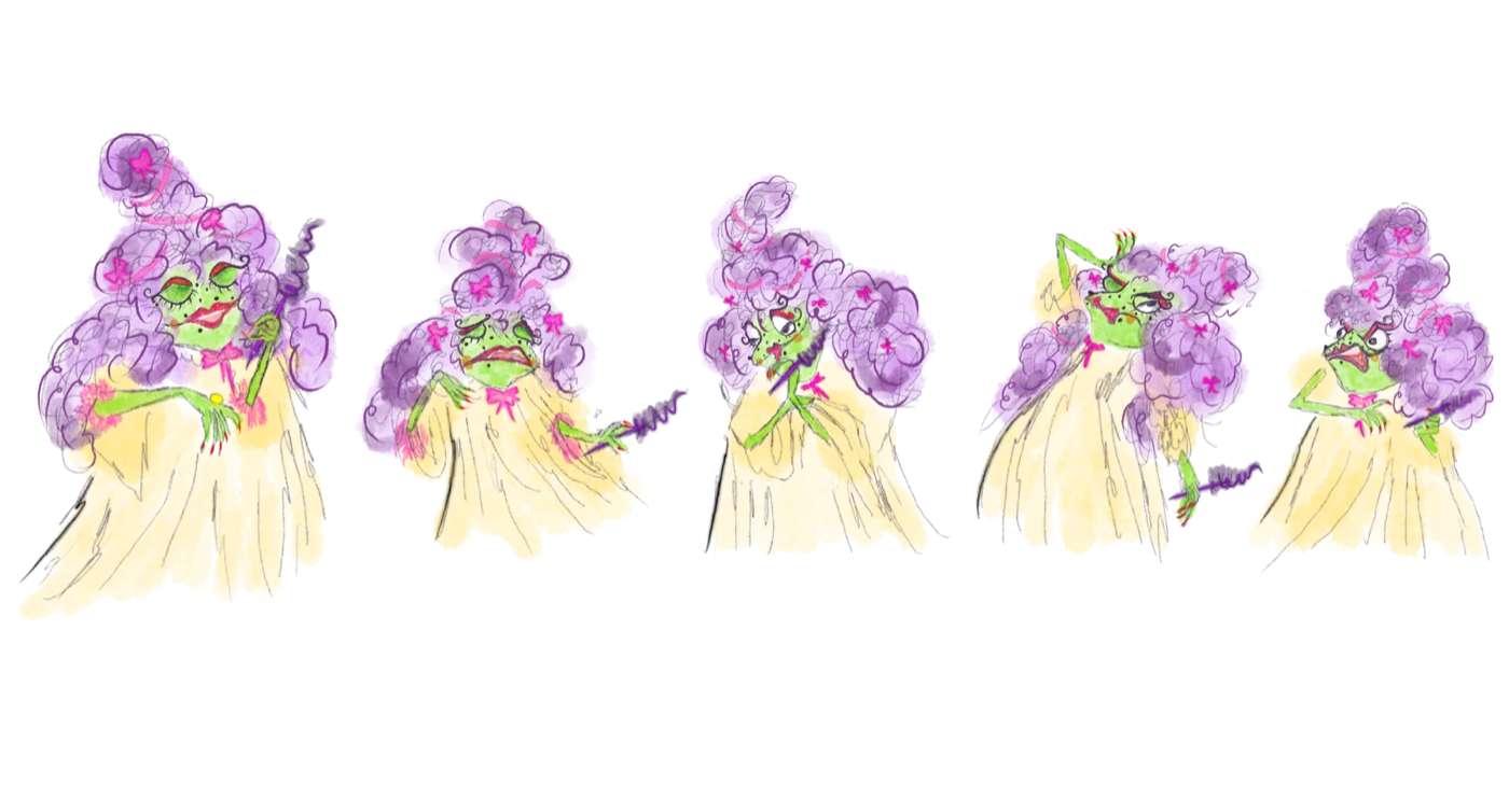 Expression sheet of the Marquise of Croac in five poses, by Liss Ampuero. Click to enlarge.