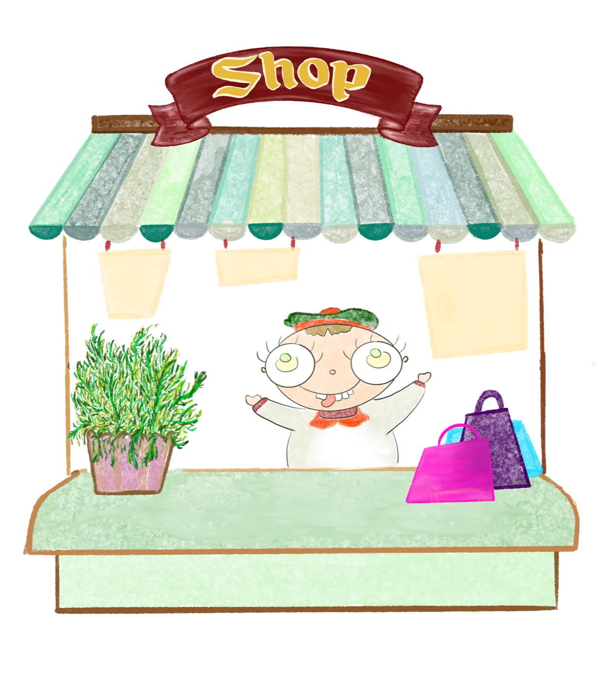 A6 art print of the shop stall, by Liss Ampuero.