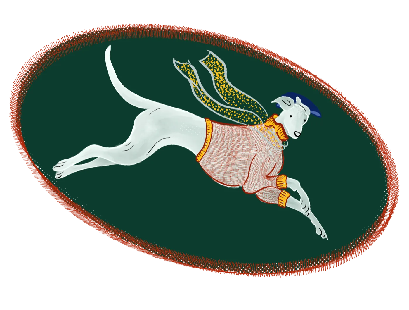 Gold scarf dog sticker, by Liss Ampuero.